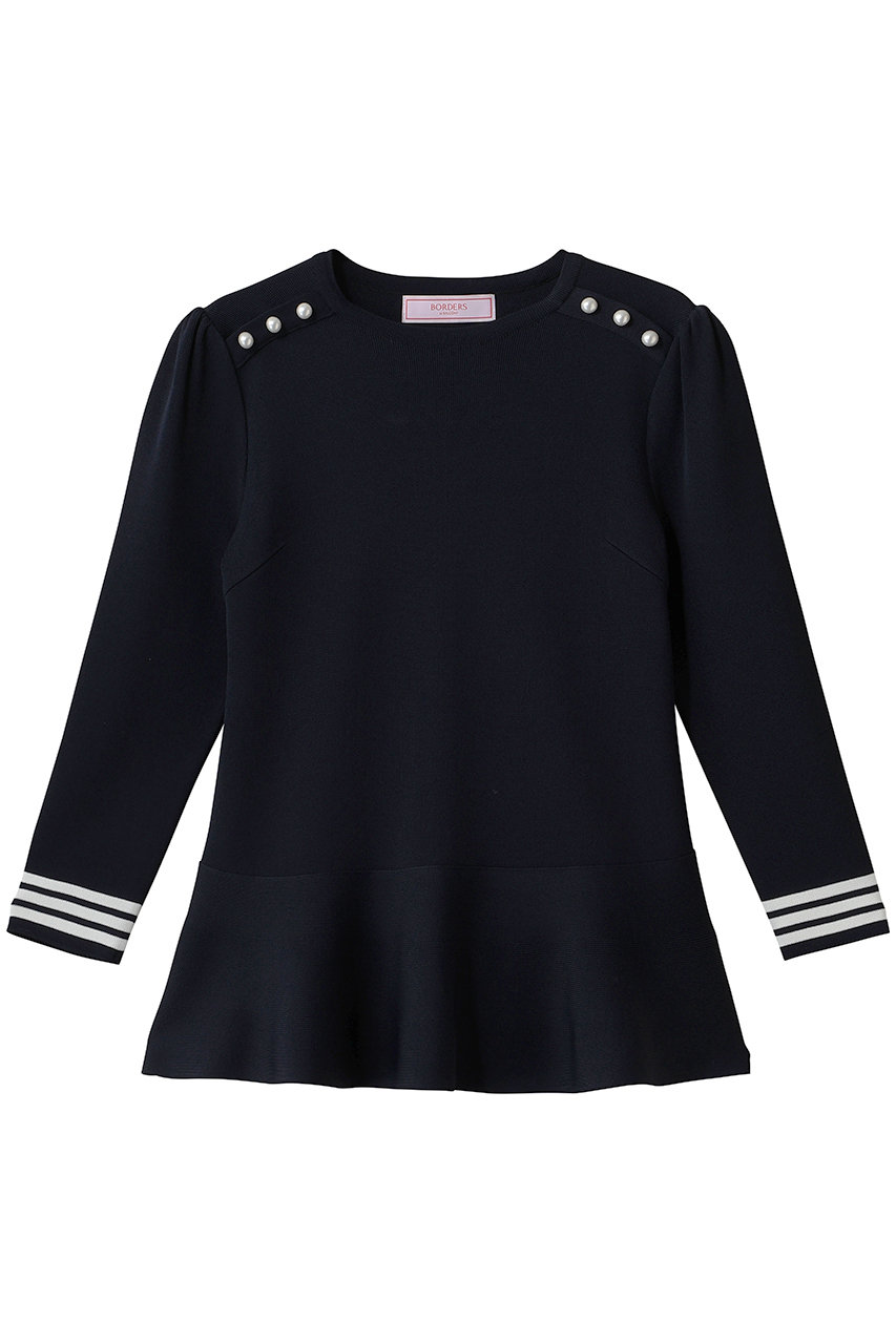 BORDERS at BALCONY レーヨンペプラムニット (ネイビー, 36) ボーダーズ アット バルコニー ELLE SHOP