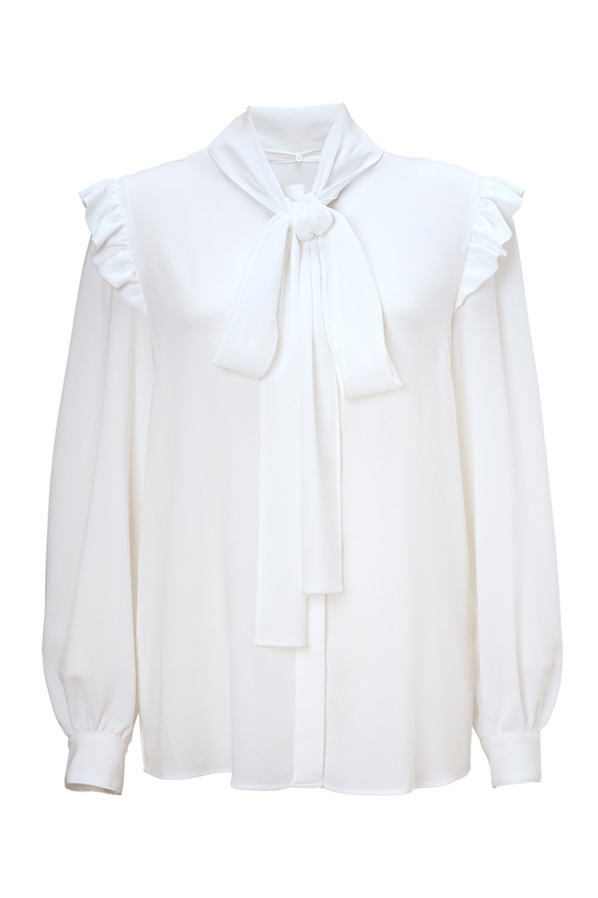 BORDERS at BALCONY ボウタイブラウス (ホワイト, 36) ボーダーズ アット バルコニー ELLE SHOP