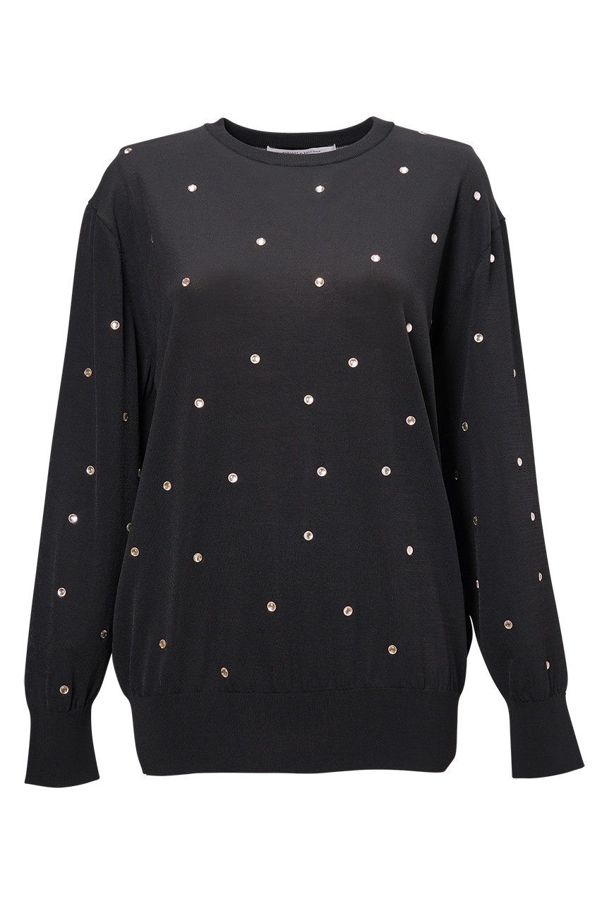 BORDERS at BALCONY ホットフィックスニット (ブラック, 38) ボーダーズ アット バルコニー ELLE SHOP