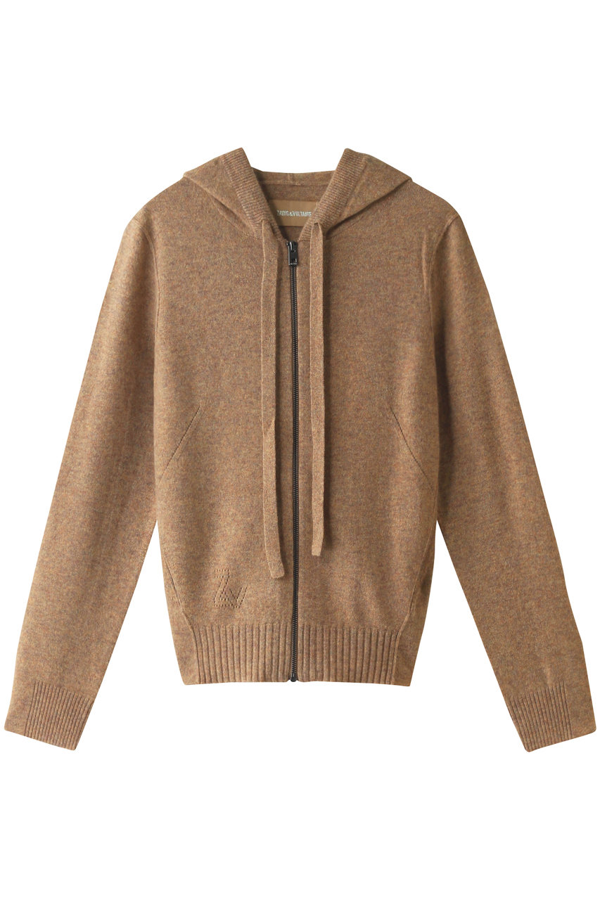 ZADIG & VOLTAIRE ザディグ エ ヴォルテール CASSY C PATCH ZIPPED HOODIE ニットカーディガン キャメル