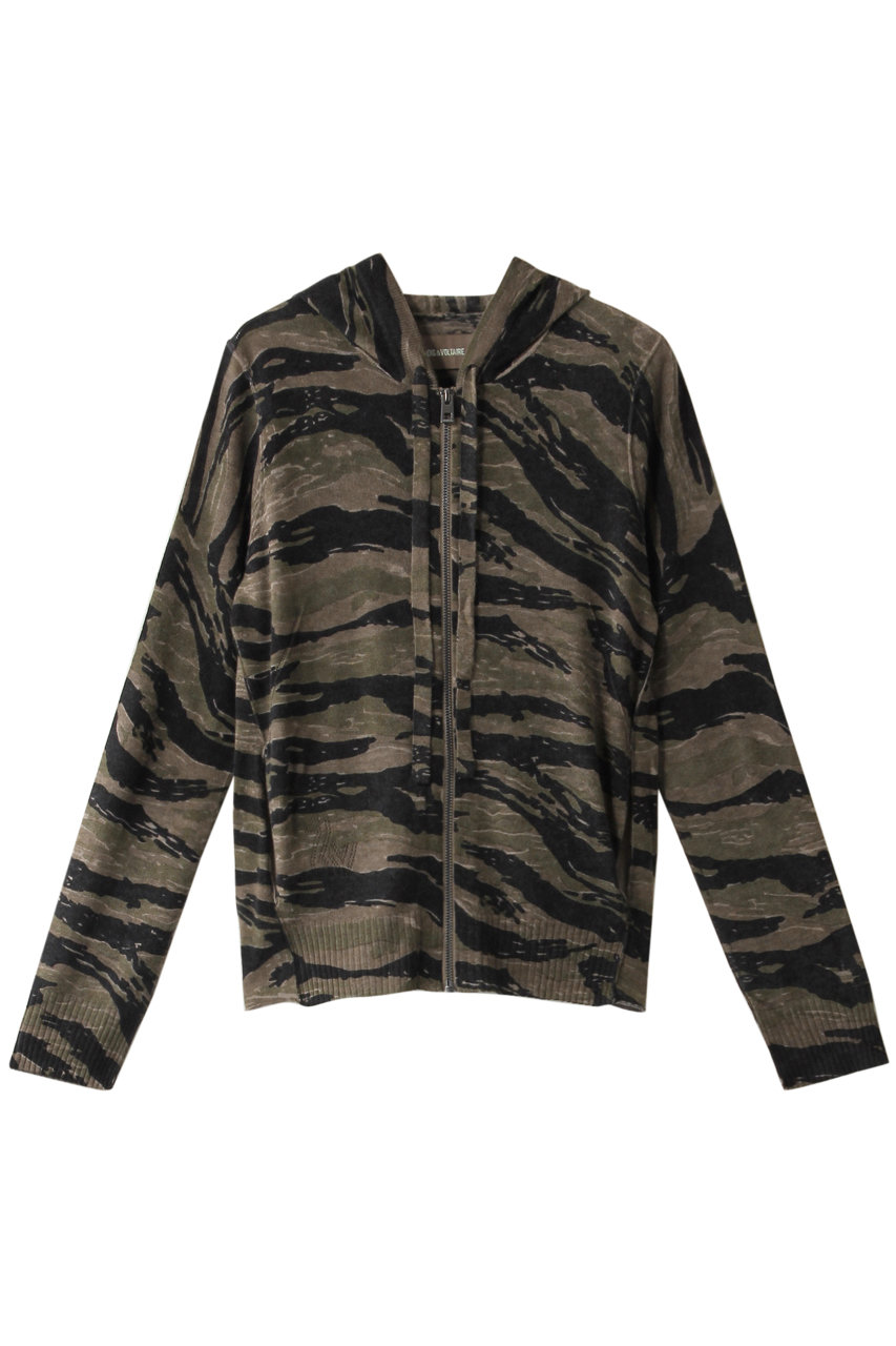 ZADIG & VOLTAIRE ザディグ エ ヴォルテール CASSY CP CAMO ZIPPED HOODIE ニットカーディガン カーキ