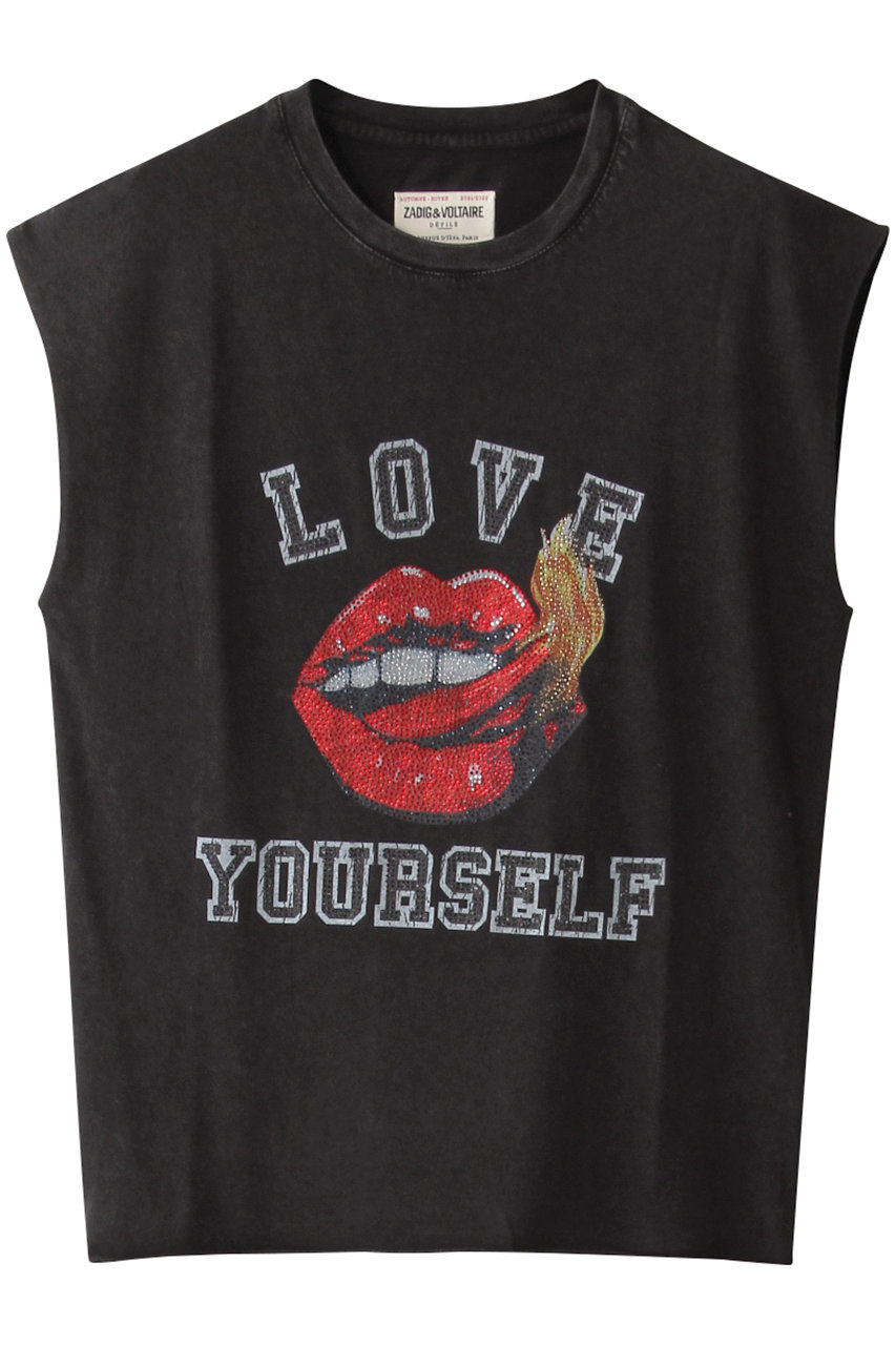 ZADIG & VOLTAIRE ザディグ エ ヴォルテール CECILIA MOUTH STRASS COTTON TANK TOP カットソー ブラック