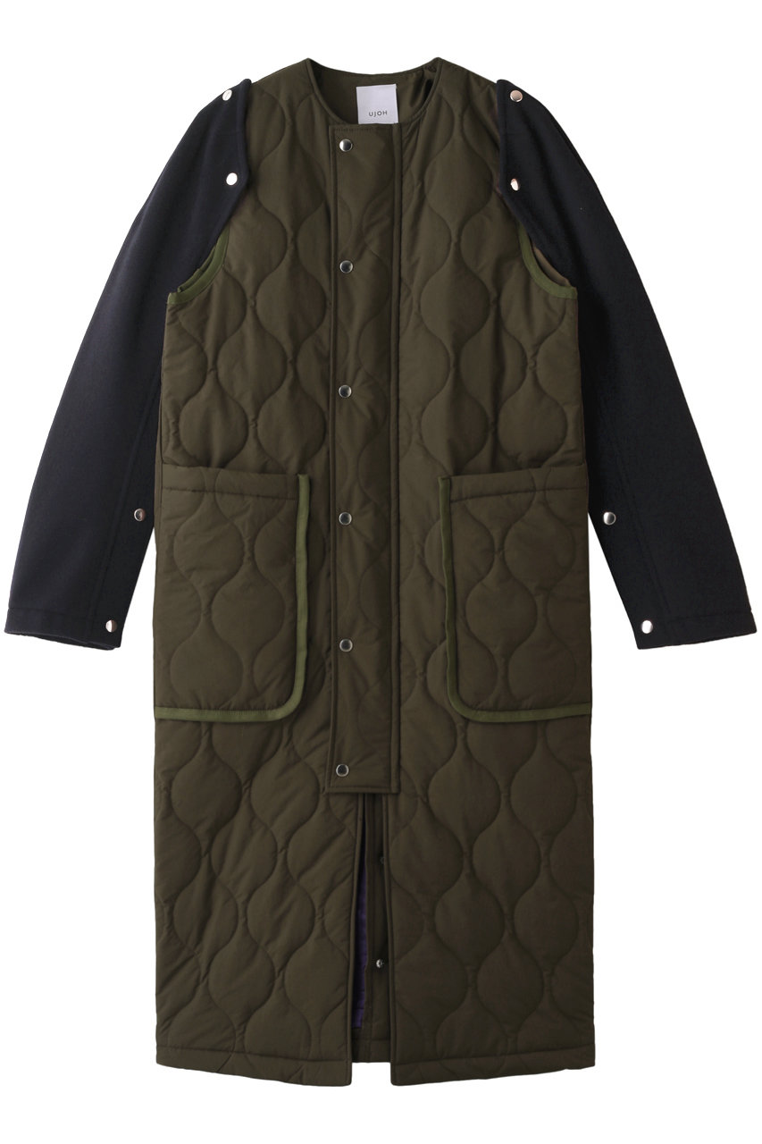 SALE 【50%OFF】 UJOH ウジョー キルティングチャンクロングコート カーキ