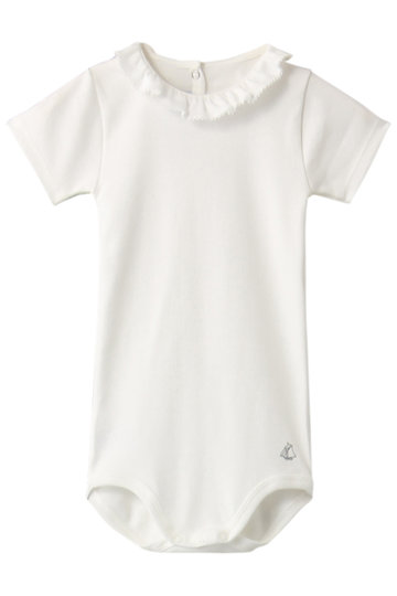 PETIT BATEAU プチバトー 【Baby】フリル衿つき半袖ボディ オフホワイト