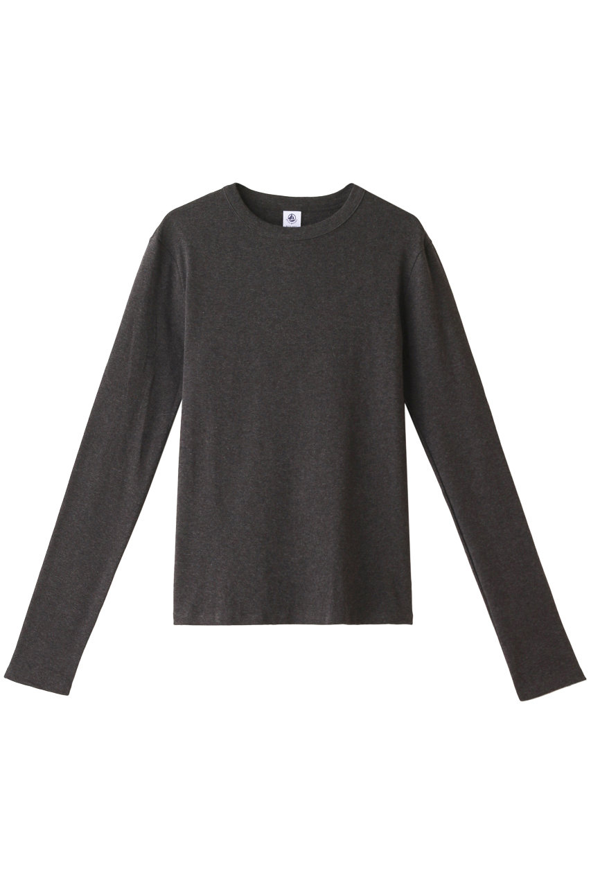 PETIT BATEAU プチバトー クルーネック長袖Tシャツ 霜降りチャコールグレー