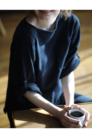 フォーコーナーズ/+FOUR CORNERSのパイル ロールアップスリーブプルオーバー(110100/110102)