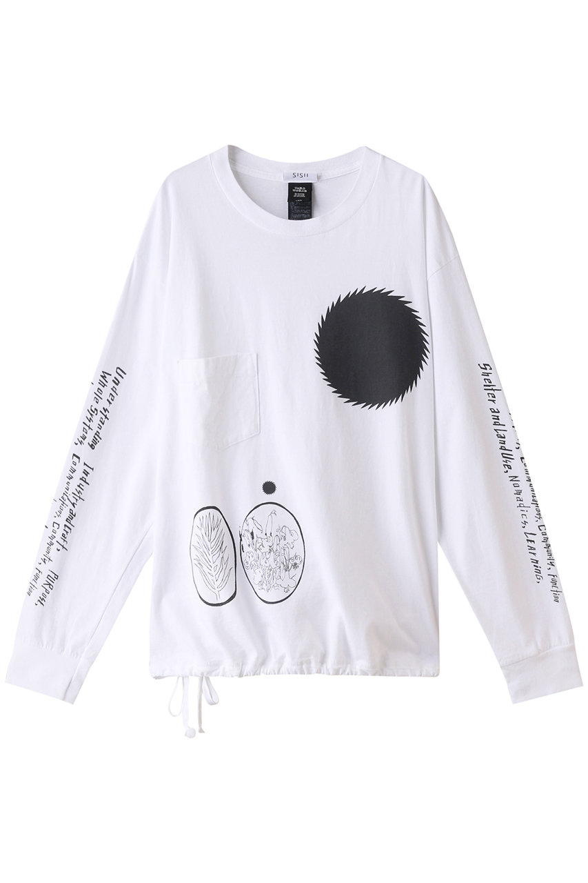 sisii 【UNISEX】【sisii×Amane Murakami】プリント ロングスリーブ スイッチポケット Tシャツ (ホワイト, L) シシ ELLE SHOP
