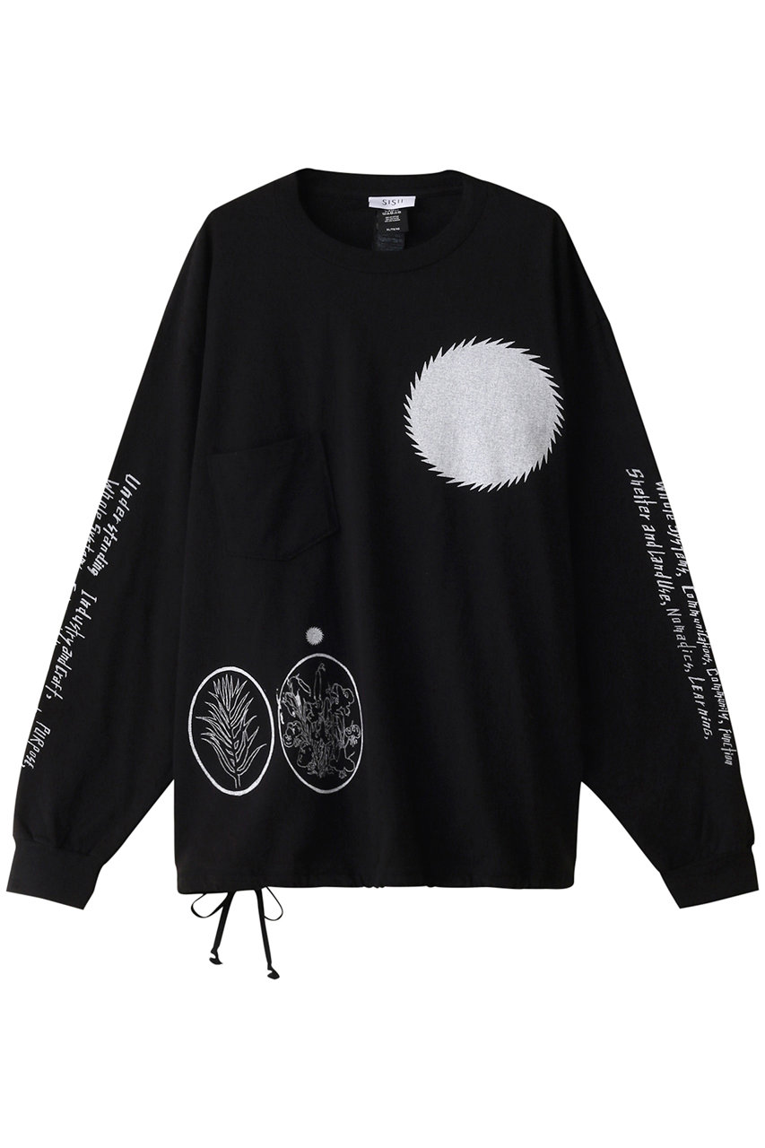 sisii 【UNISEX】【sisii×Amane Murakami】プリント ロングスリーブ スイッチポケット Tシャツ (ブラック, XL) シシ ELLE SHOP