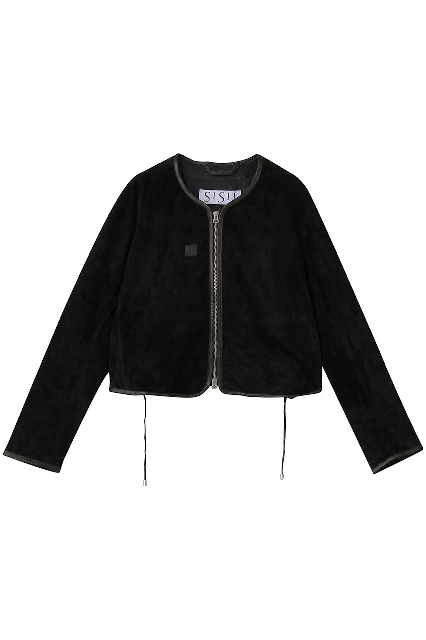 シシ/sisiiのノーカラースエード ジップアップジャケット(ブラック/124-OL)