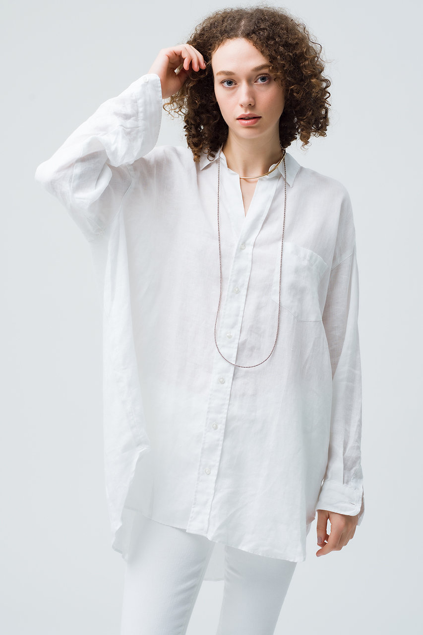 Frank＆Eileen LINEN ホワイトロングシャツ-