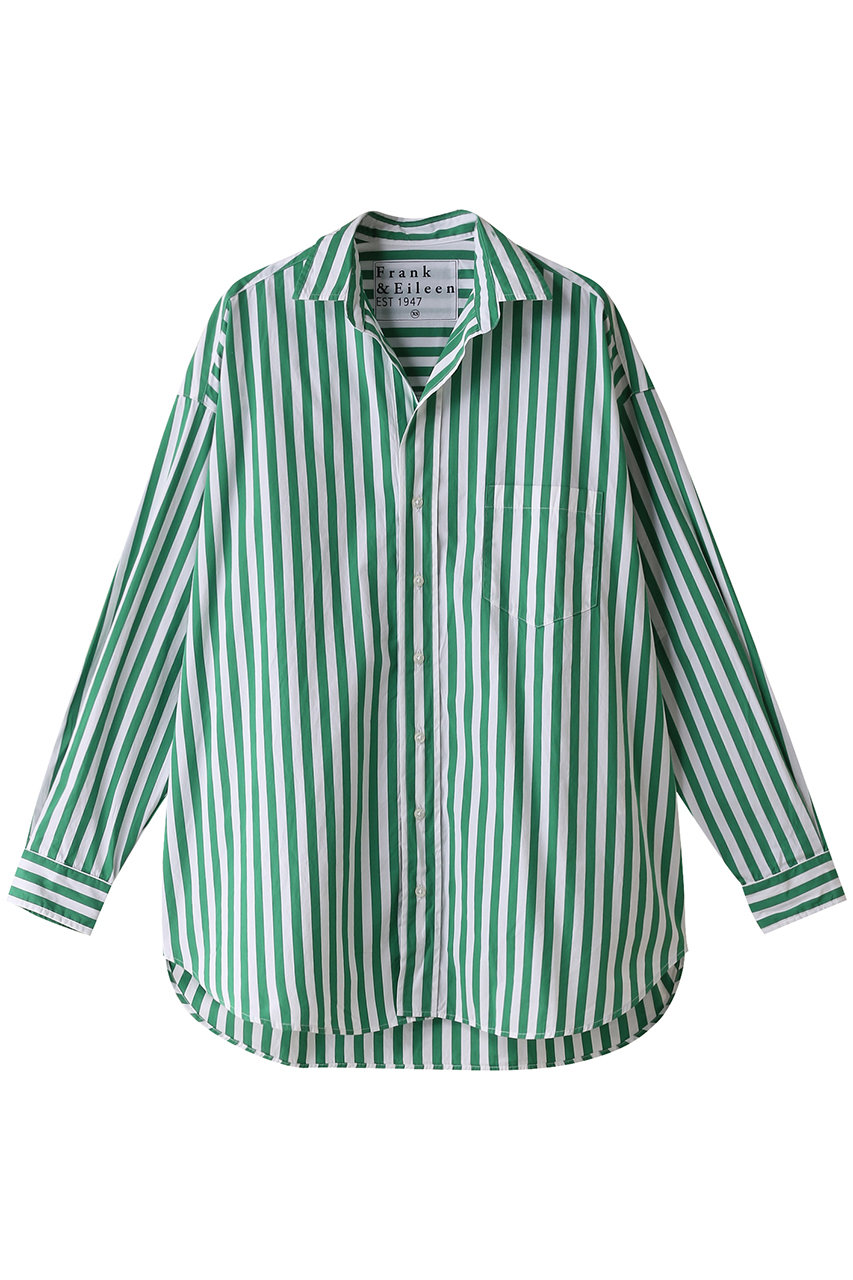 Frank＆Eileen SHIRLEY イタリアンコットン ストライプボタンアップシャツ (グリーン, XS) フランク＆アイリーン ELLE SHOP