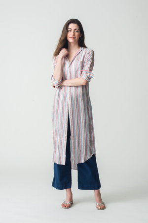 フランク＆アイリーン/Frank＆EileenのRORY イタリアンリネン マルチストライプロングシャツ(110400/110403)