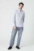 【MEN】 FINBAR イタリアンコットン ブルーストライプ シャツ