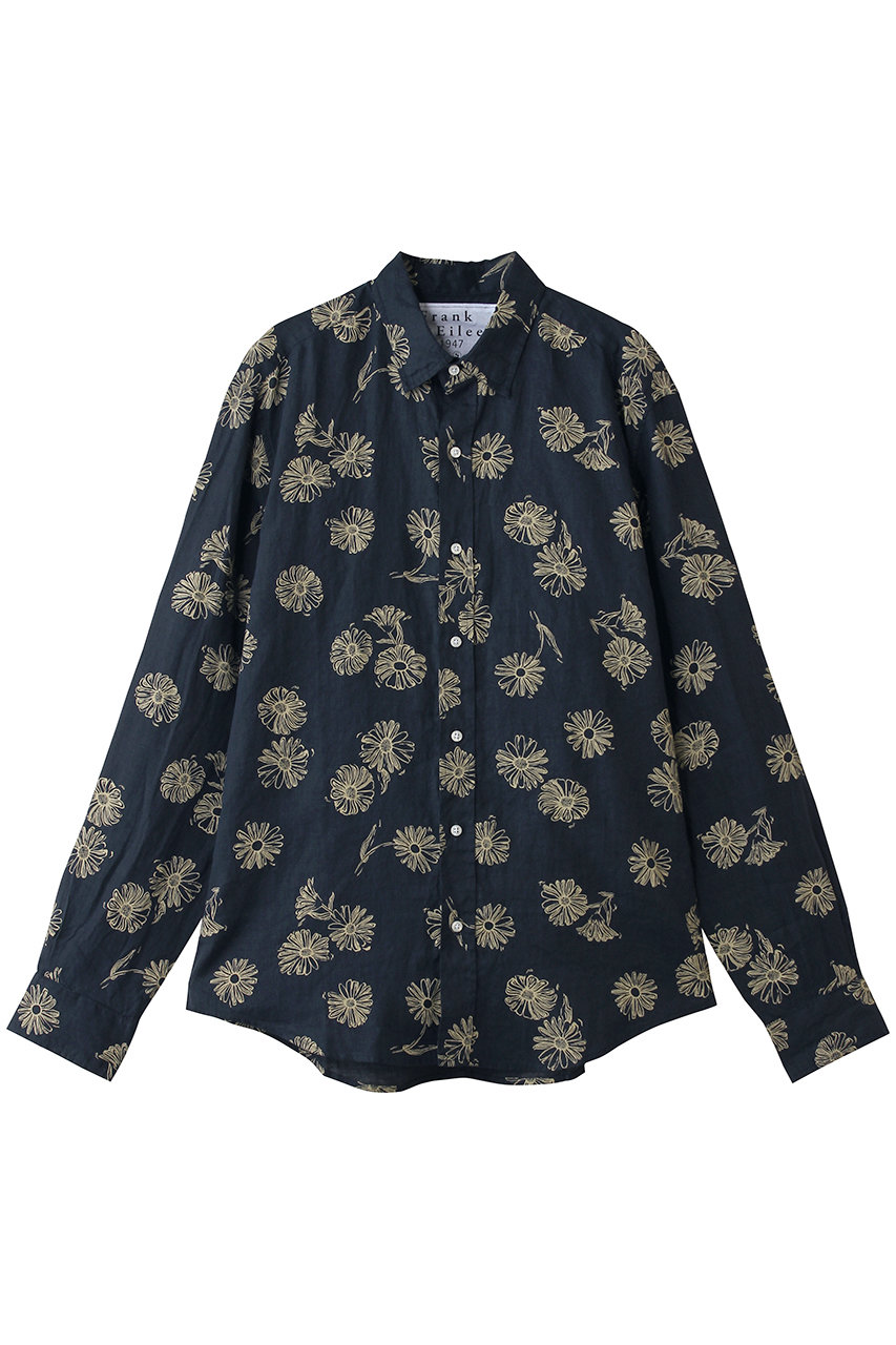 【MEN】 FINBAR イタリアンリネン ブラックフラワー シャツ