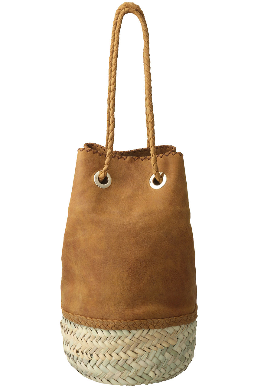 SALE 【40%OFF】 MAISON N.H PARIS メゾン・エヌ・アッシュ・パリ MIRA レザー×ラフィアショルダーバッグ タバコ