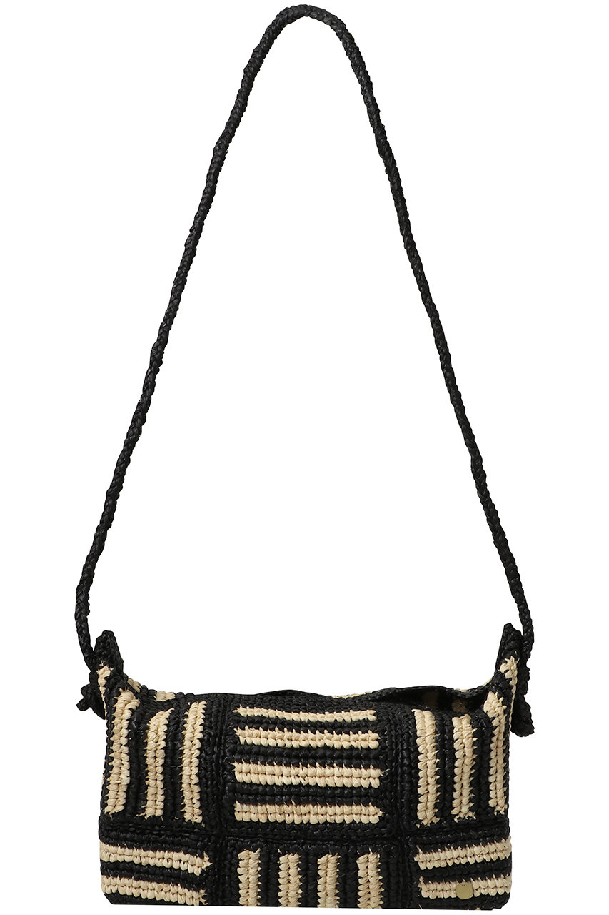 メゾン・エヌ・アッシュ・パリ/MAISON N.H PARISのQUINN ラフィアショルダーバッグ(ブラック×ナチュラルストライプ/KL1C04B291)