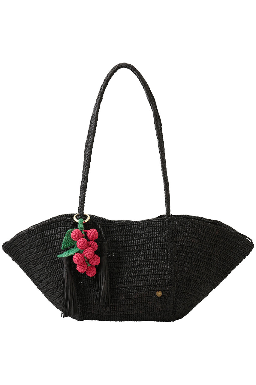 メゾン・エヌ・アッシュ・パリ/MAISON N.H PARISのCROISSANT チャーム付きカゴバッグ(ブラック×フランボワーズ/KL1R04B293ACF)