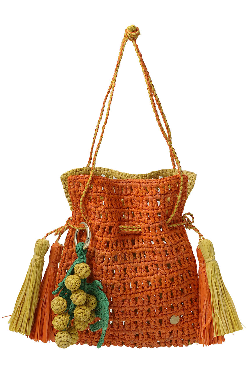メゾン・エヌ・アッシュ・パリ/MAISON N.H PARISのROXANE チャーム付きラフィア巾着バッグ(マンダリン/シトロン×ミモザ/KL1R06B292ACF)