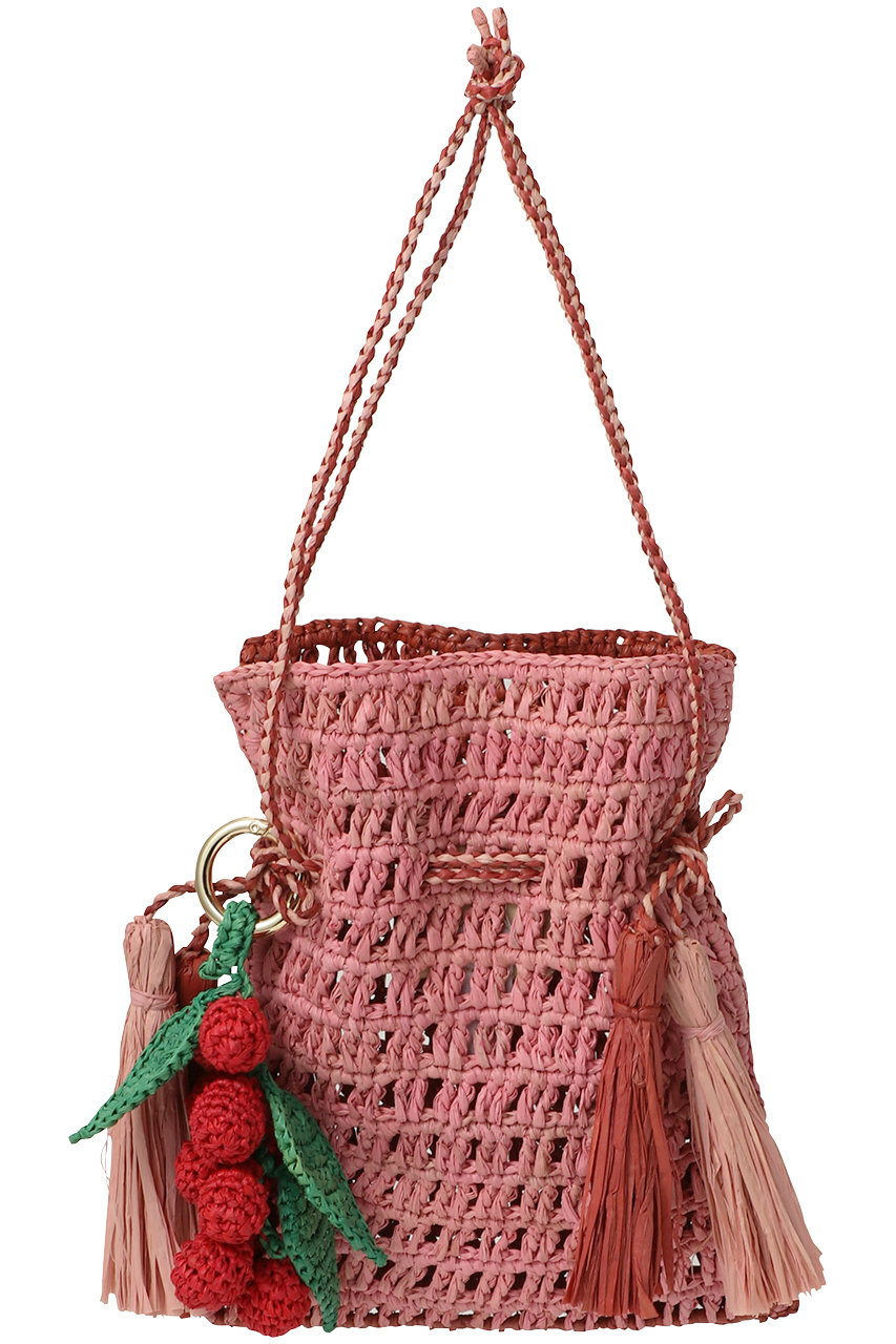 メゾン・エヌ・アッシュ・パリ/MAISON N.H PARISのROXANE チャーム付きラフィア巾着バッグ(ポムルージュ/ローズ×フランボワーズ/KL1R06B292ACF)