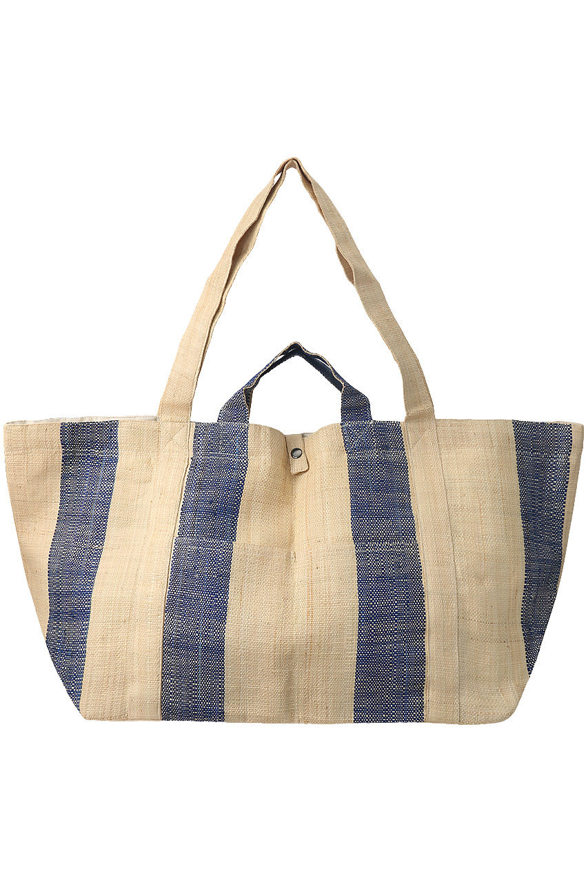 SALE 【50%OFF】 MAISON N.H PARIS メゾン・エヌ・アッシュ・パリ SHOPPING ラフィアビッグトートバッグ ボールドストライプ ブルー