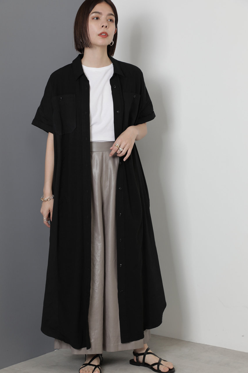 Rose Bud ローズバッド ロングシャツワンピース ブラック の通販 Elleshop エル ショップ