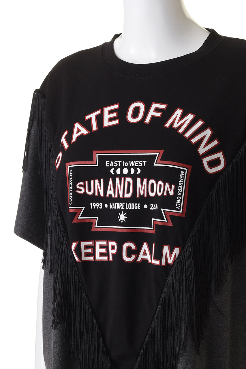 【期間限定お試し価格】 HEAVENS)リメイクライク GENE フリンジ ブラック Tシャツ トップス