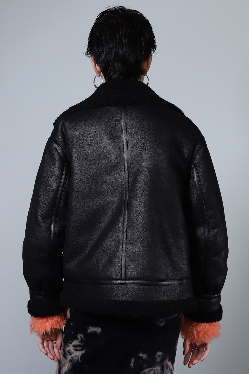 ROSE BUD(ローズバッド)｜フェイクムートンジャケット/ブラック の通販  