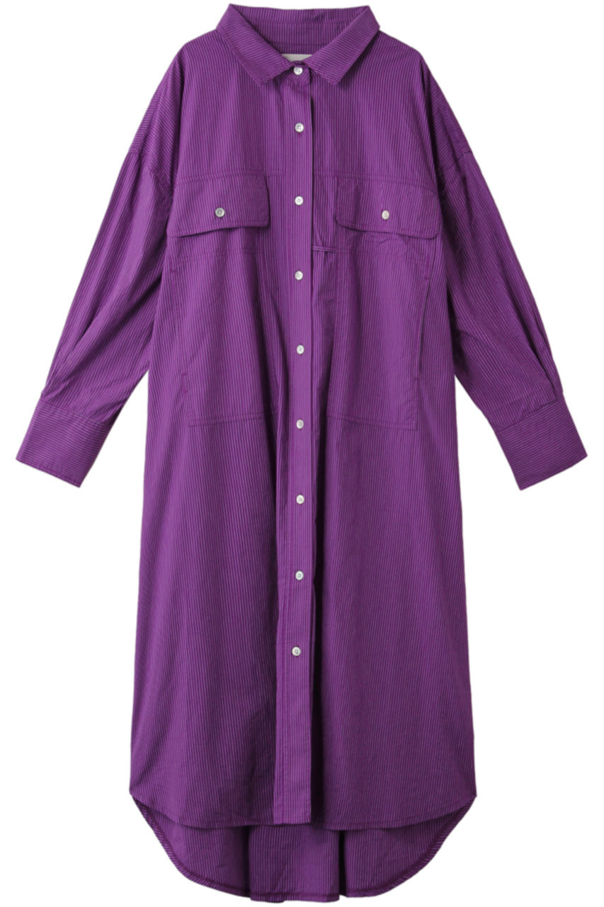 ROSE BUD ローズバッド 【GENE HEAVENS】ストライプビッグワークシャツワンピース パープル 16500円（税込）