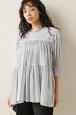 コットンシフォンギャザーブラウス