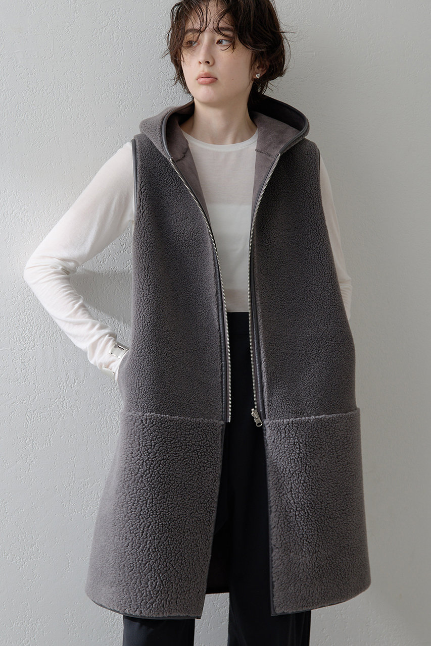 Whim Gazette 【THE PAUSE】ボアフードロングジレ (チャコールグレー, F) ウィム ガゼット ELLE SHOP Whim Gazette 【THE PAUSE】ボアフードロングジレ (チャコールグレー, F) ウィム ガゼット ELLE SHOP