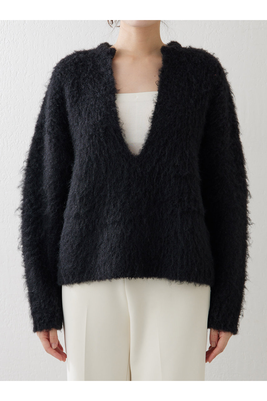 Whim Gazette(ウィム ガゼット)｜ミックスヤーンVネックプルオーバー/ブラック の通販｜ELLESHOP・(エル・ショップ)