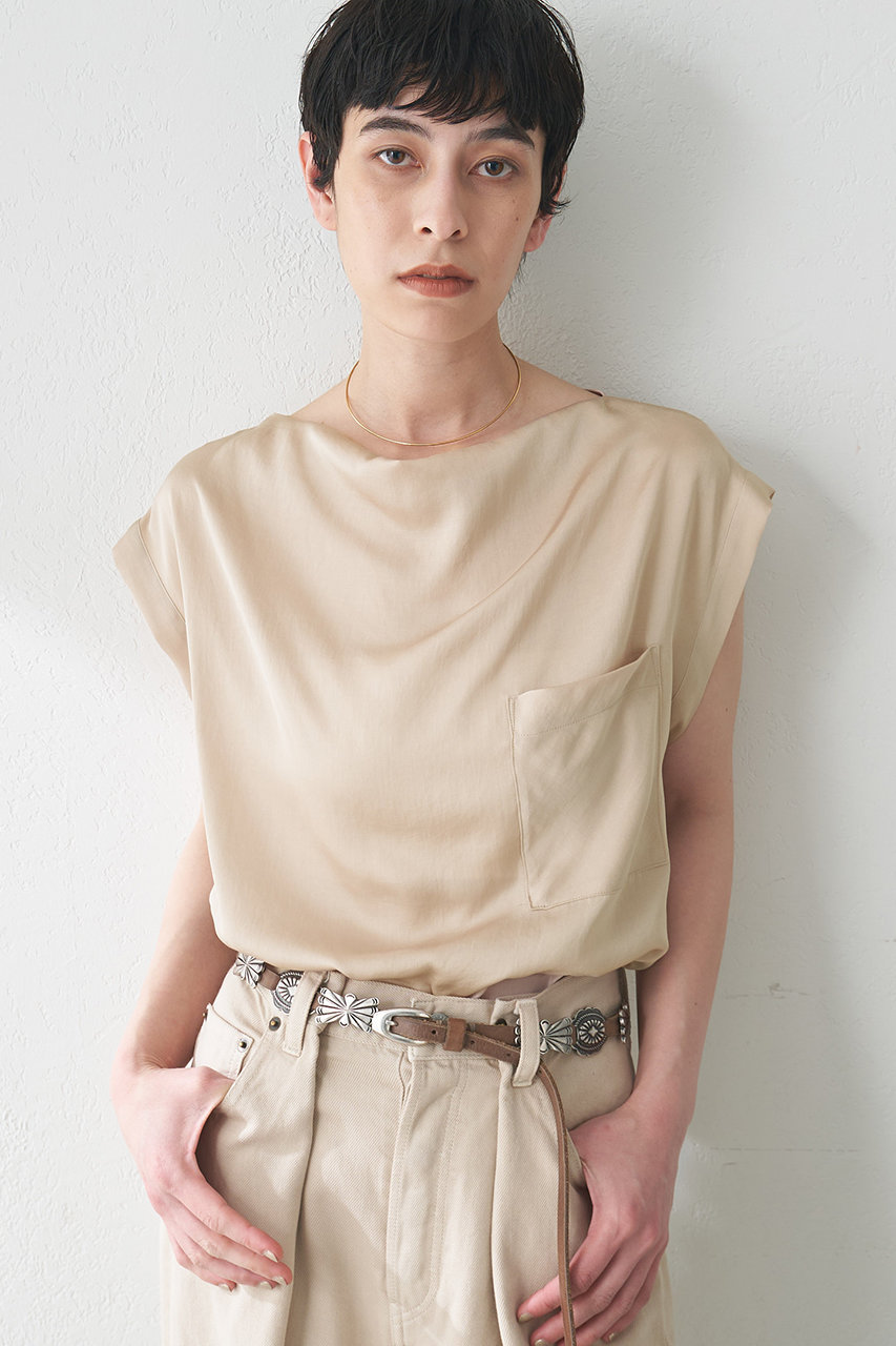 Whim Gazette サテンワッシャーノースリブラウス (ベージュ, F) ウィム ガゼット ELLE SHOP Whim Gazette サテンワッシャーノースリブラウス (ベージュ, F) ウィム ガゼット ELLE SHOP