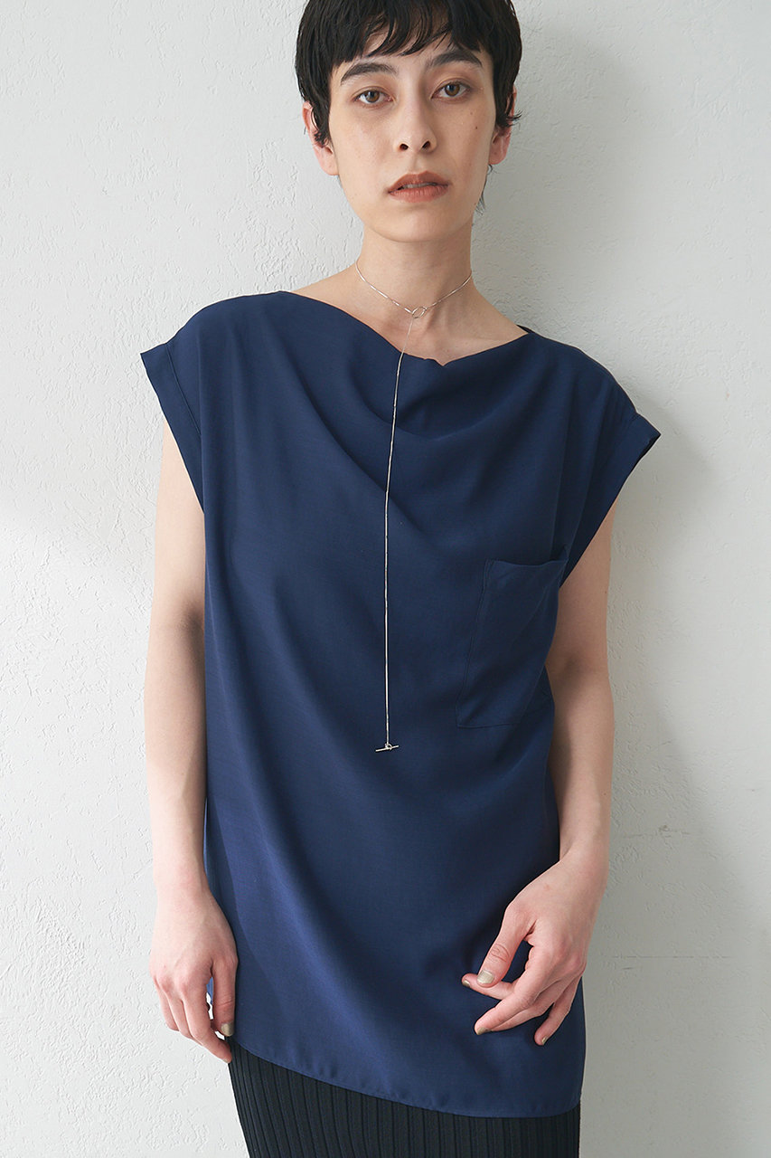 Whim Gazette サテンワッシャーノースリブラウス (ネイビー, F) ウィム ガゼット ELLE SHOP Whim Gazette サテンワッシャーノースリブラウス (ネイビー, F) ウィム ガゼット ELLE SHOP