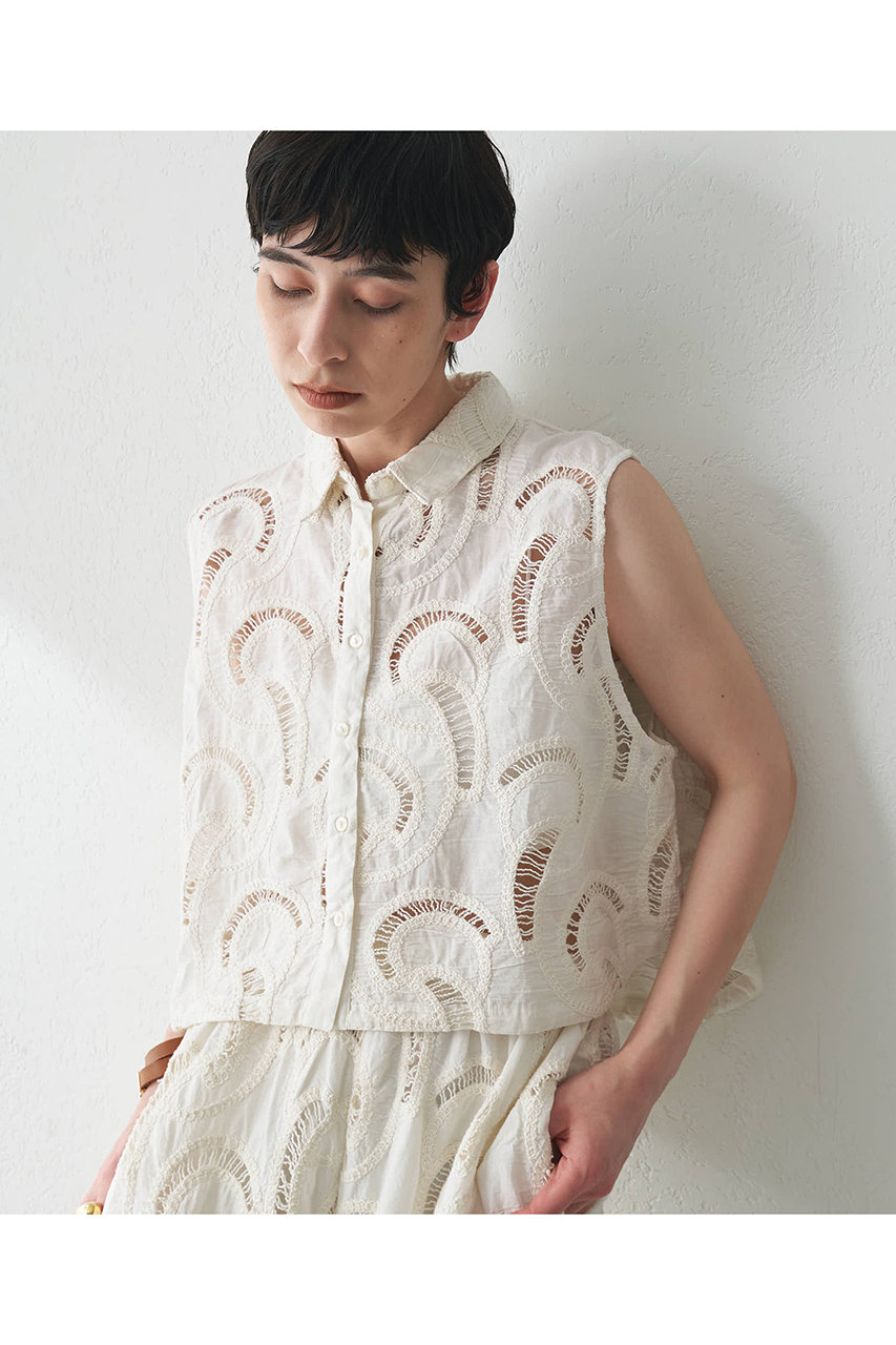 Whim Gazette エンブロイダリーフレンチスリーブシャツ (ホワイト, F) ウィム ガゼット ELLE SHOP Whim Gazette エンブロイダリーフレンチスリーブシャツ (ホワイト, F) ウィム ガゼット ELLE SHOP