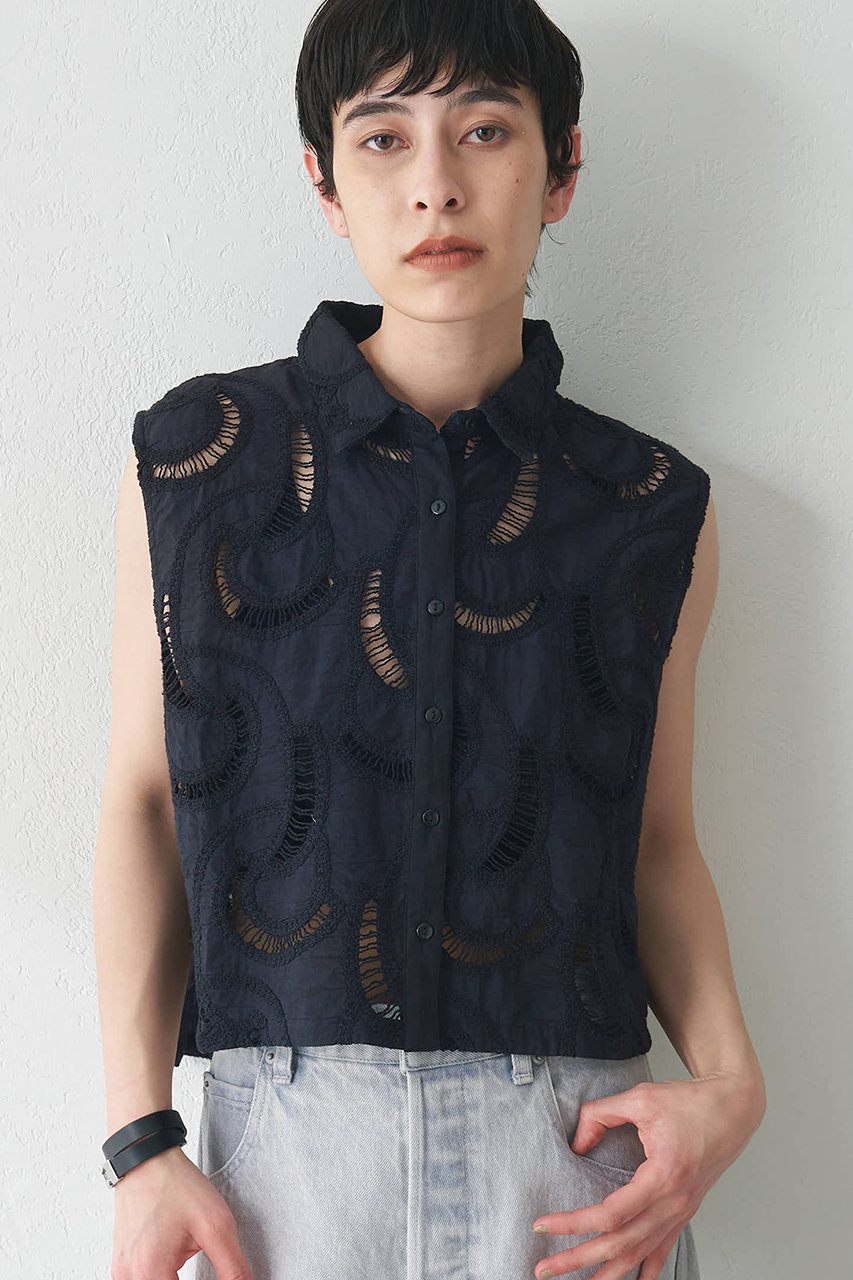 Whim Gazette エンブロイダリーフレンチスリーブシャツ (ブラック, F) ウィム ガゼット ELLE SHOP Whim Gazette エンブロイダリーフレンチスリーブシャツ (ブラック, F) ウィム ガゼット ELLE SHOP