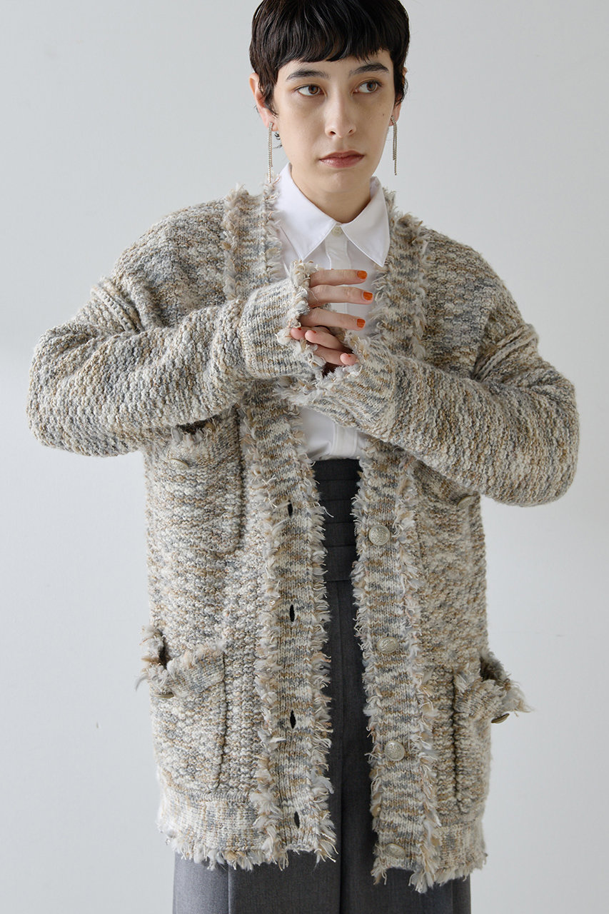 定価3.5万 Whim Gazette モヘヤ混　ツイードジャケット 白 金釦 定価3.5万 Whim Gazette モヘヤ混 ツイードジャケット 白 金釦