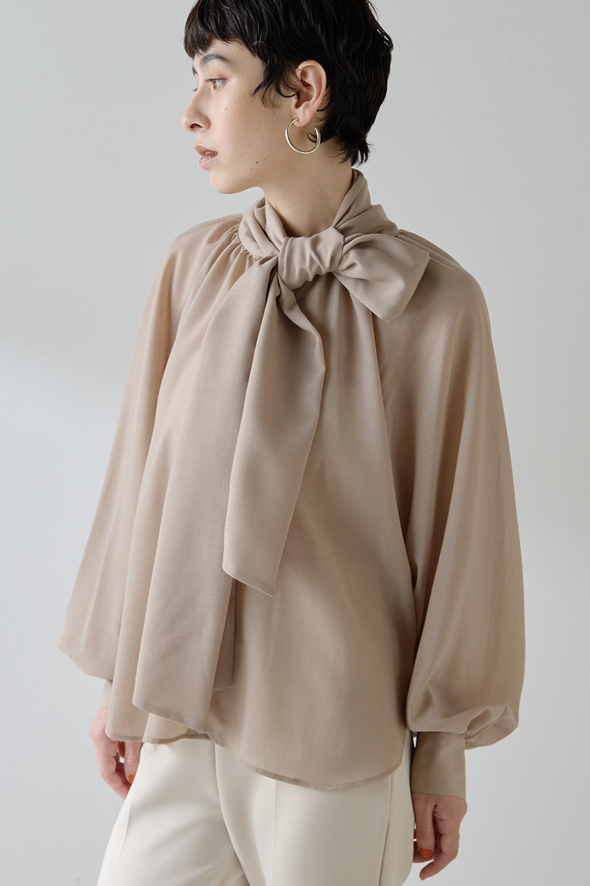 Whim Gazette ベージュ リボン付き長袖シャツ Whim Gazette(ウィム ガゼット)｜ボウタイブラウス/ベージュ の通販