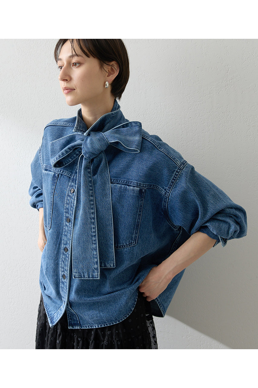 Whim Gazette デニムボウタイシャツ (ブルー, F) ウィム ガゼット ELLE SHOP Whim Gazette デニムボウタイシャツ (ブルー, F) ウィム ガゼット ELLE SHOP
