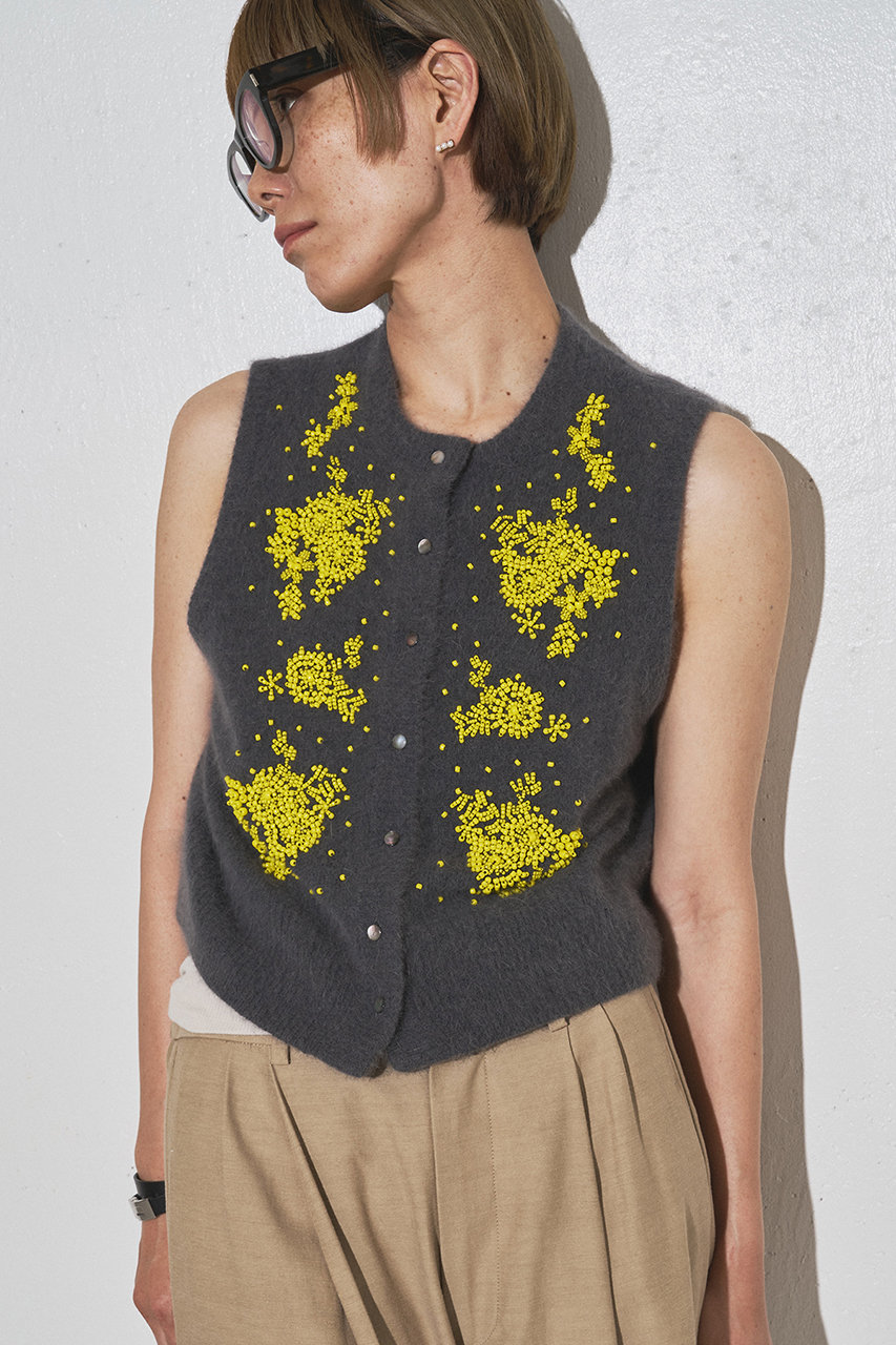 Whim Gazette(ウィム ガゼット)｜【GEMINI】ビーズニットジレ/グレー