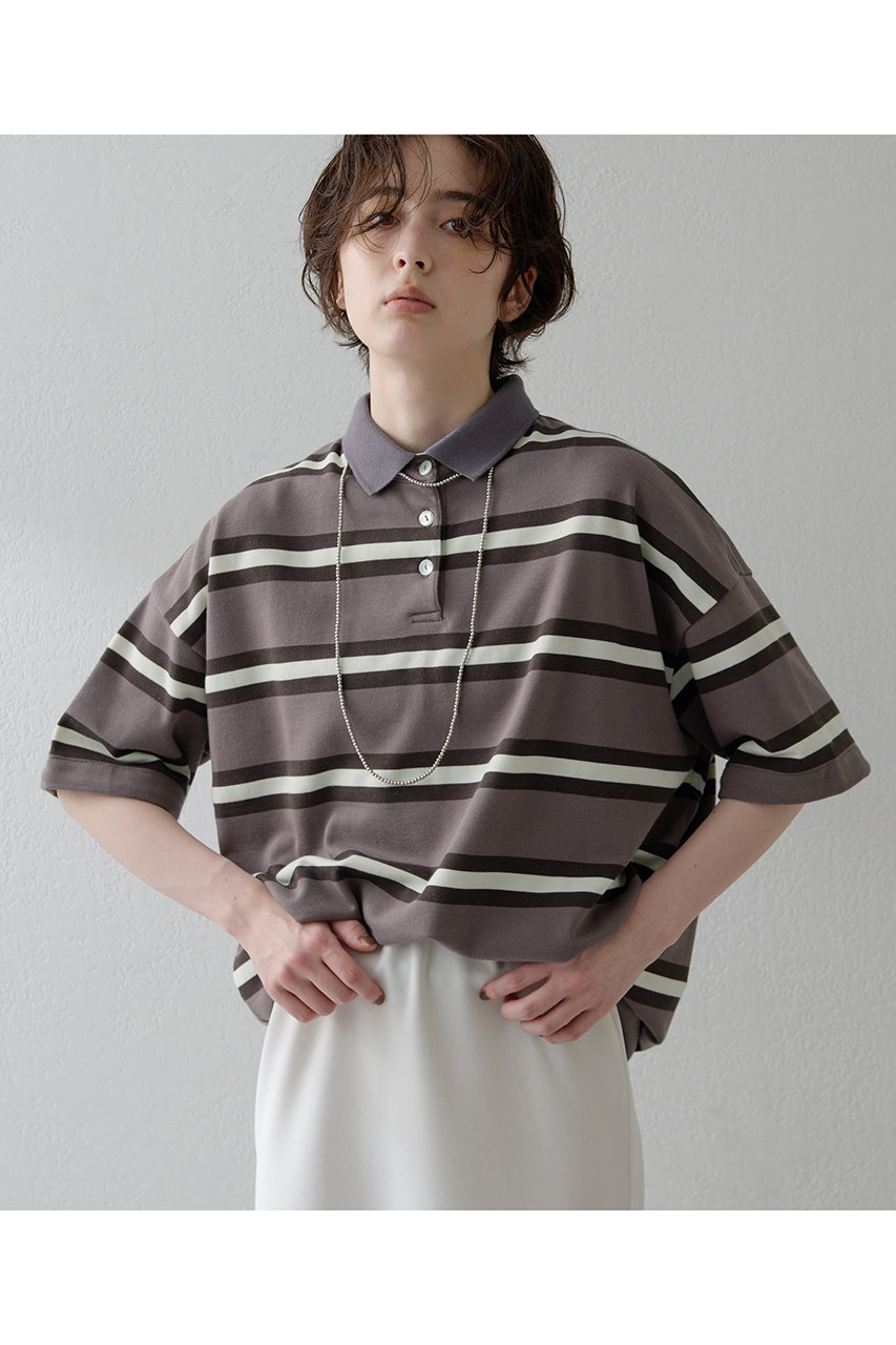 Whim Gazette 【THE PAUSE】ボーダーBIGポロシャツ (チャコールグレー, F) ウィム ガゼット ELLE SHOP Whim Gazette 【THE PAUSE】ボーダーBIGポロシャツ (チャコールグレー, F) ウィム ガゼット ELLE SHOP