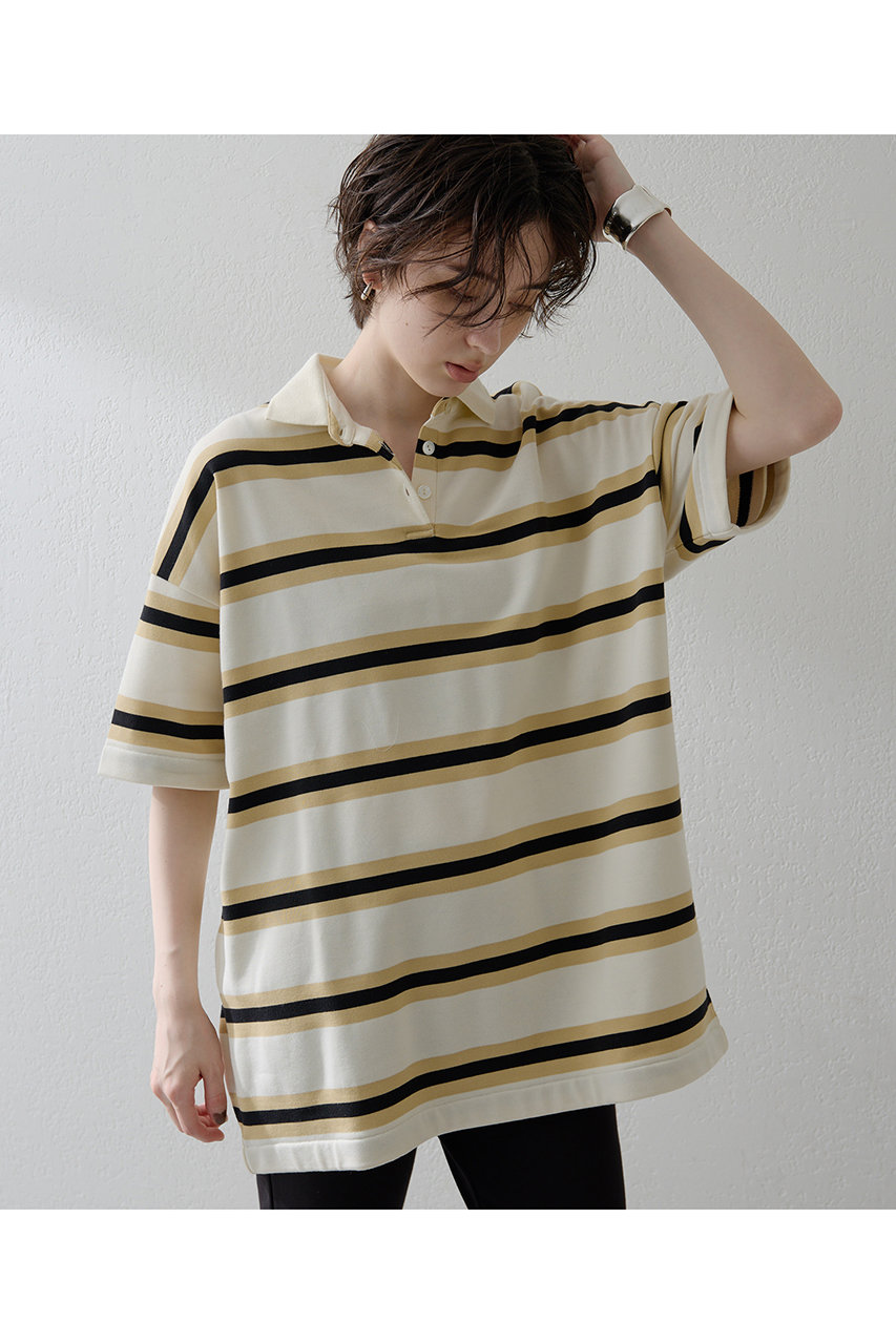 Whim Gazette 【THE PAUSE】ボーダーBIGポロシャツ (ベージュ, F) ウィム ガゼット ELLE SHOP Whim Gazette 【THE PAUSE】ボーダーBIGポロシャツ (ベージュ, F) ウィム ガゼット ELLE SHOP