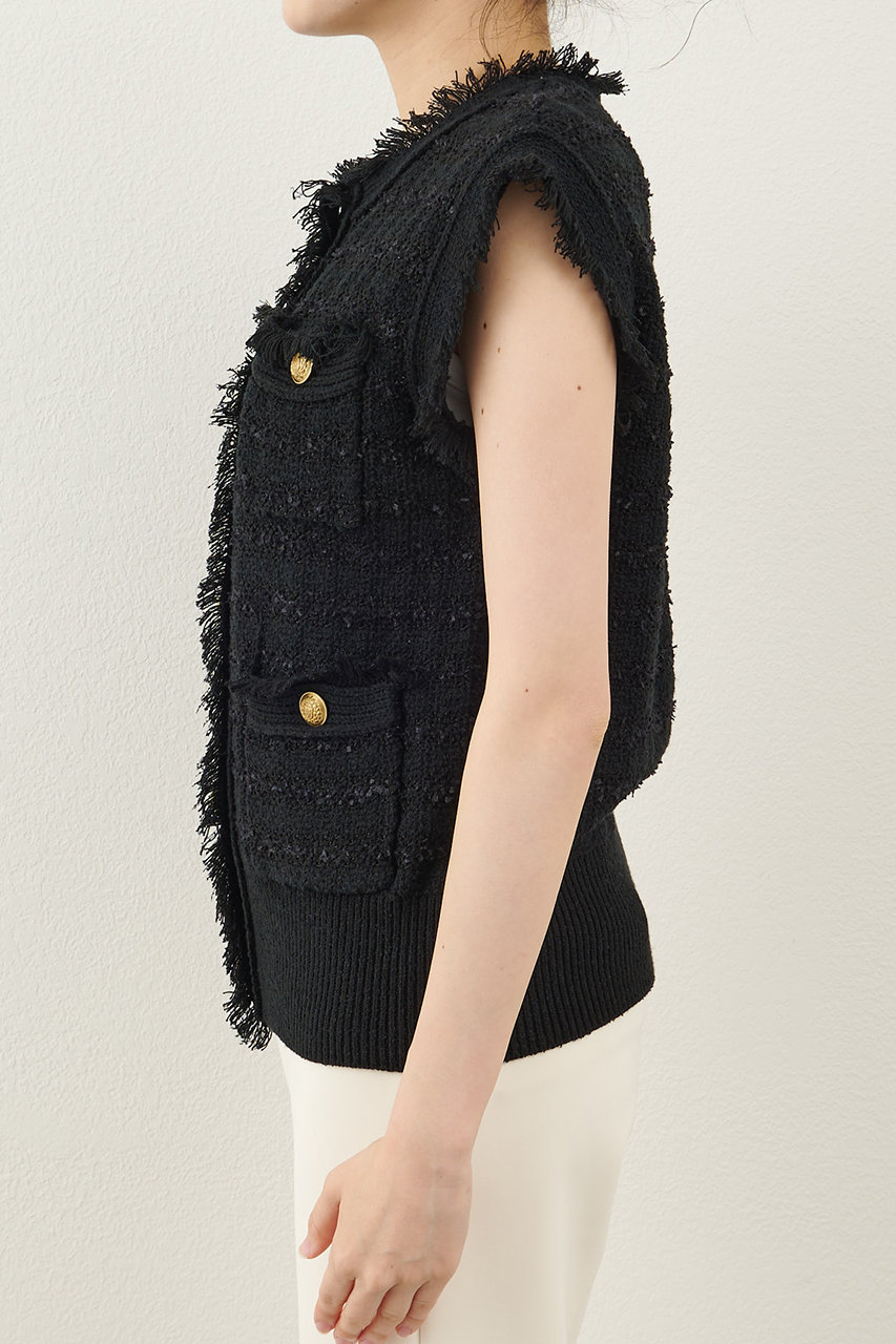 Whim Gazette(ウィム ガゼット)｜ツィードニットジレ/ブラック の通販