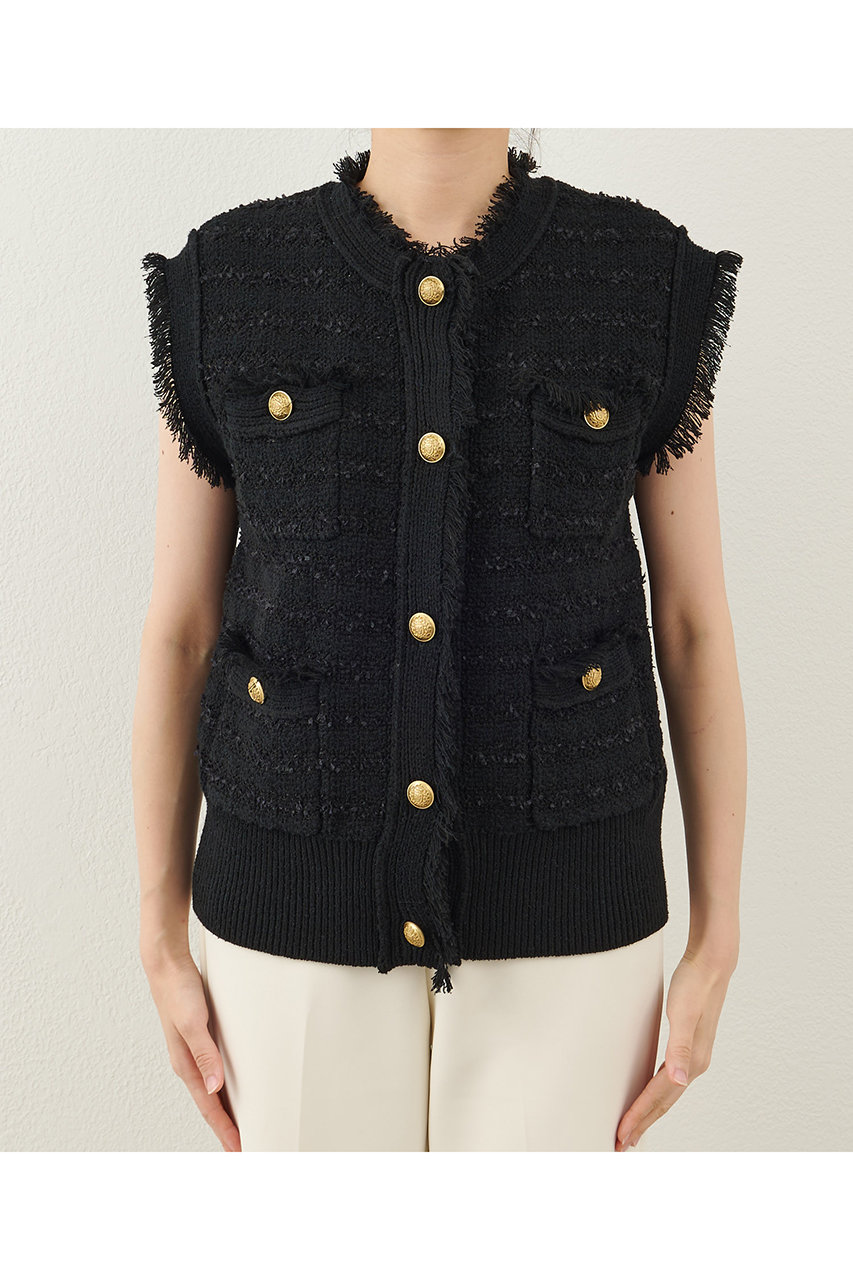 Whim Gazette(ウィム ガゼット)｜ツィードニットジレ/ブラック の通販