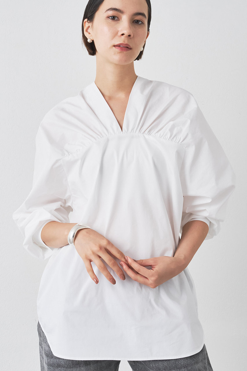 Whim Gazette Vネックギャザーブラウス (オフホワイト, F) ウィム ガゼット ELLE SHOP Whim Gazette Vネックギャザーブラウス (オフホワイト, F) ウィム ガゼット ELLE SHOP