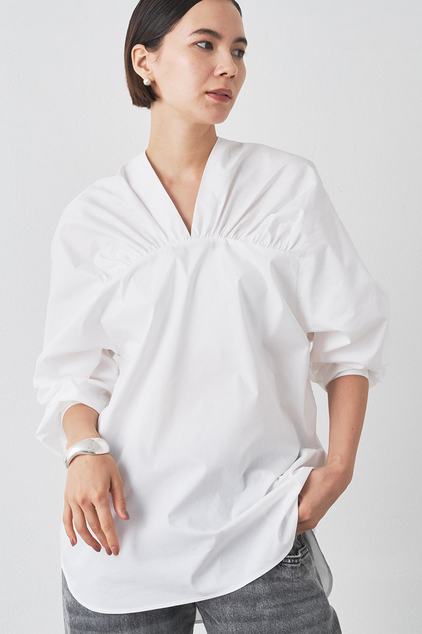 Whim Gazette(ウィム ガゼット)｜Vネックギャザーブラウス/オフ