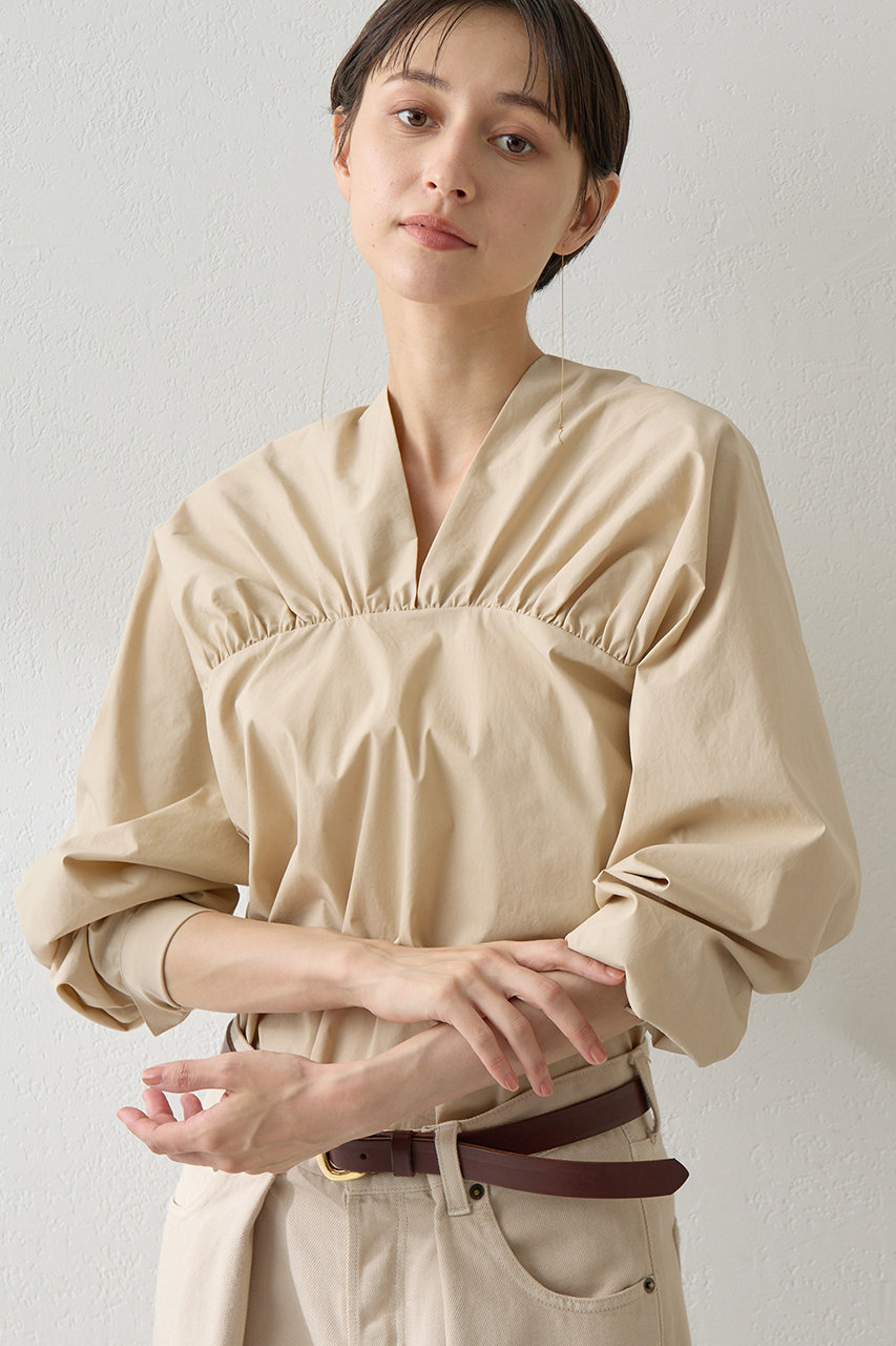 Whim Gazette Vネックギャザーブラウス (ベージュ, F) ウィム ガゼット ELLE SHOP Whim Gazette Vネックギャザーブラウス (ベージュ, F) ウィム ガゼット ELLE SHOP