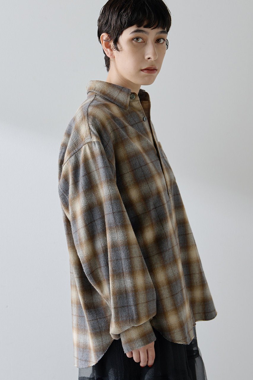 Whim Gazette(ウィム ガゼット)｜シャギーチェックシャツ/グレー の