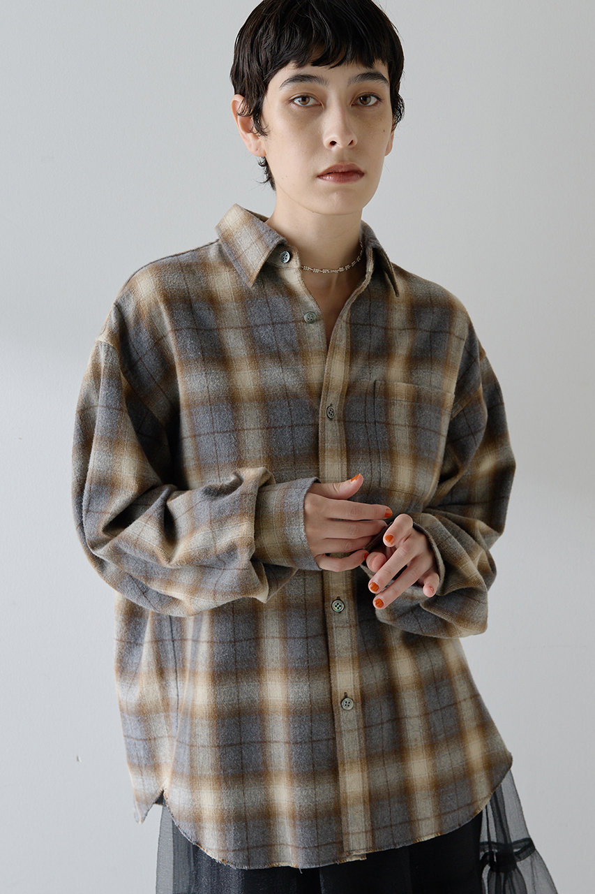 Whim Gazette(ウィム ガゼット)｜シャギーチェックシャツ/グレー の