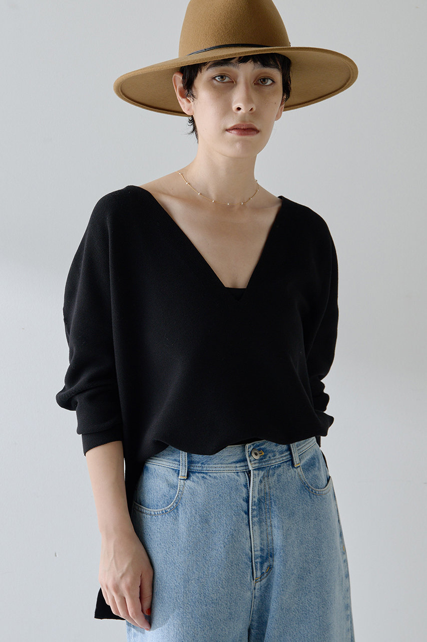 whim Gazette ニット　黒 Whim Gazette(ウィム ガゼット)｜深Vスリットニットプルオーバー