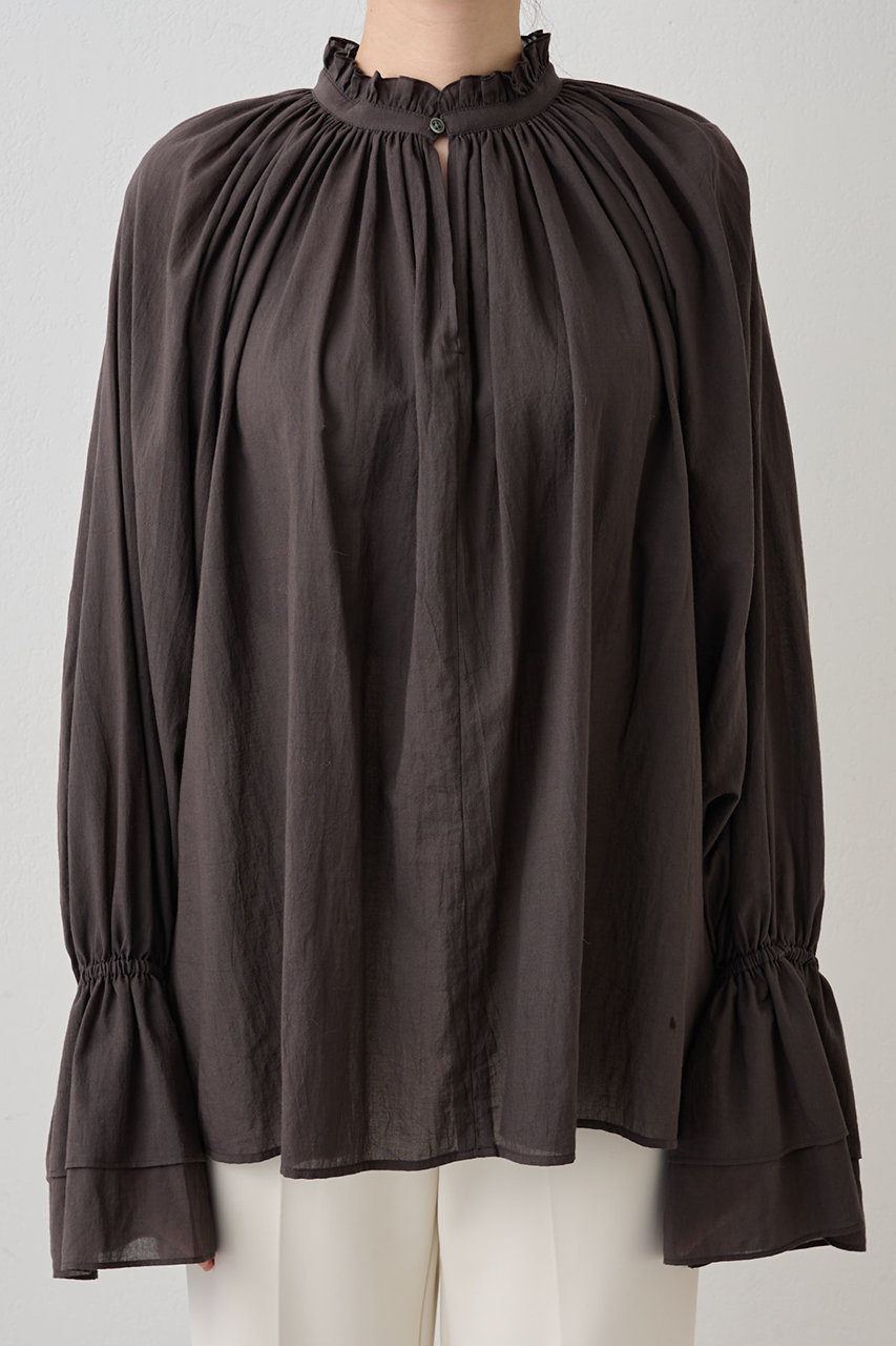 Whim Gazette(ウィム ガゼット)｜カフスギャザーブラウス/ブラウン の